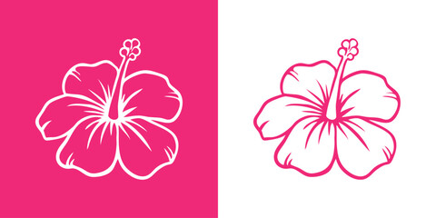 Logo vacaciones en Hawái. Silueta de flor de hibisco con líneas © teracreonte