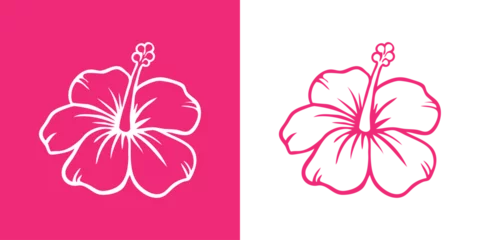 Fototapeten Logo vacaciones en Hawái. Silueta de flor de hibisco con líneas © teracreonte