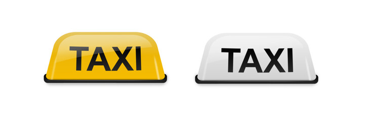 Taxi car roof sign yellow and white. Realistic illustration isolated on white. Vector © YURII