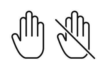 Do not touch hand icon. don't touch hand icon. lined logotype design element. User manual standard symbol. Crossed palm pictogram. - obrazy, fototapety, plakaty