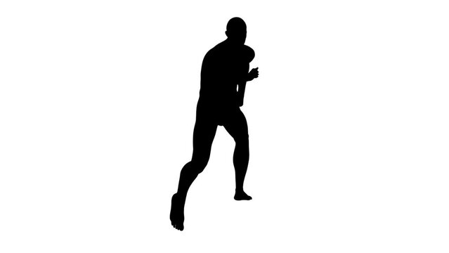 3D Render : a silhouettes running male character with white background, 45 degrees back view