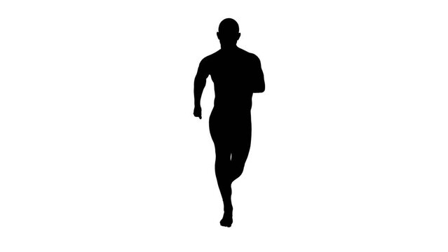 3D Render : a silhouettes running male character with white background, front view