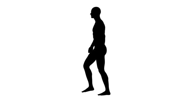 3D Render : a silhouettes walking male character with white background, side view