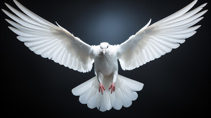 White dove in flight on black backgroud.

 - obrazy, fototapety, plakaty