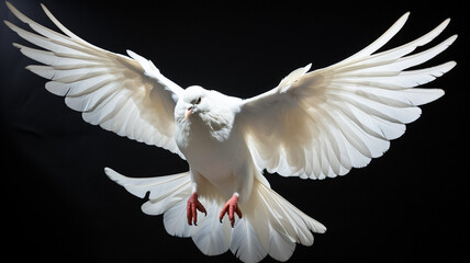 White dove isolated on black background.
 - obrazy, fototapety, plakaty