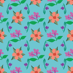 Floral spring vector pattern design on blue background