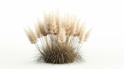 An isolated bush of blooming ornamental grass on a white background, highlighting the decorative potential of natural elements in design