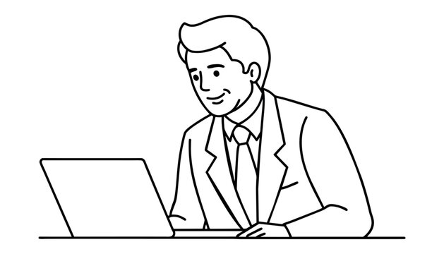 group of line art business people working time with laptop illustration