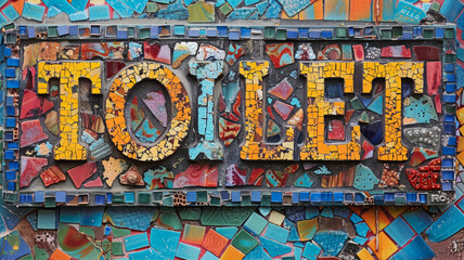 Mosaic art spelling "TOILET"