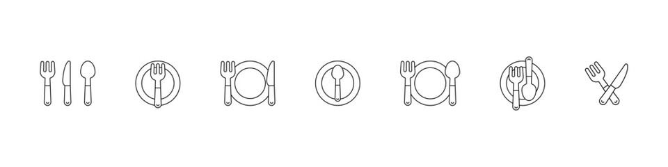 Food icon set. Cutlery set sign. Restaurant menu logo. Lunch cafe symbol isolated.