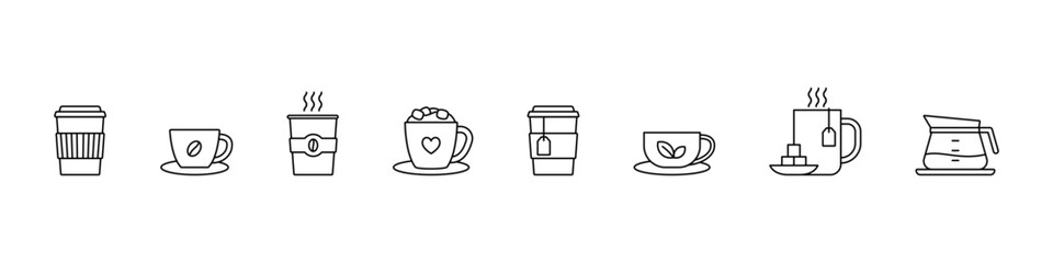 Drink icon set. Beverage vector sign. Coffee cup symbol. Tea mug