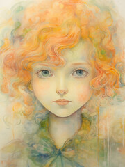 Naklejka premium Artistic portrait of little girl. Vintage drawing style illustration.