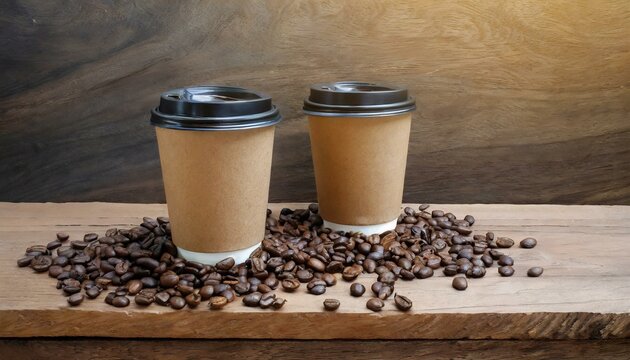 Steaming Elixirs: Two Paper Cups of Freshly Brewed Coffee Adorn a Rustic Wooden Table"
