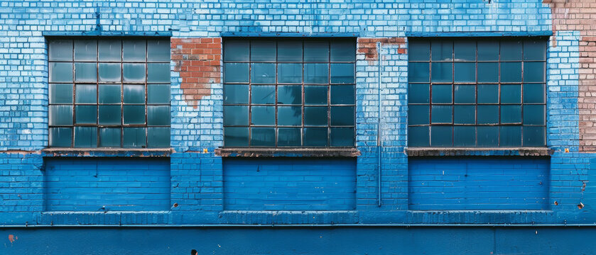 Blue painted brickwork backdrop.