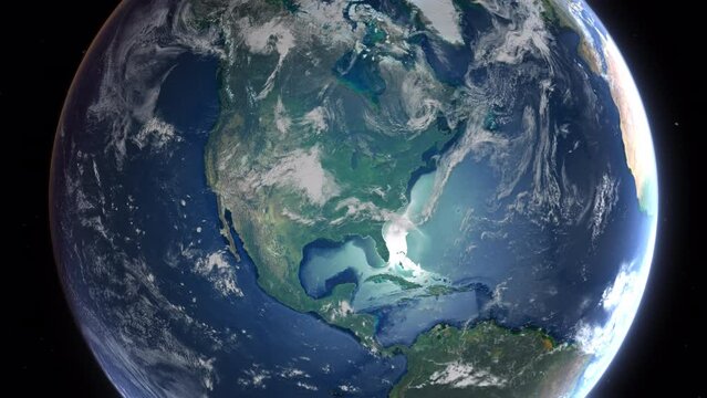 Realistic Earth Zoom in Clouds with Alpha Channel and Borderline United States