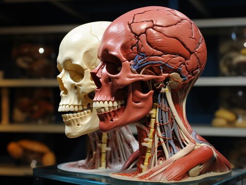 a human skull model with veins and arteries