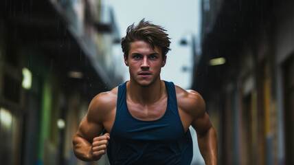 Fototapeta premium young man runner start running on road