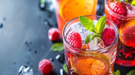 Close Up of a Glass of Raspberry Iced Tea