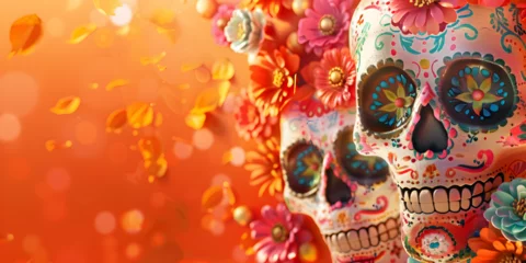 Rolgordijnen Mexican day of dead  background, bright background, copy space. © Nim