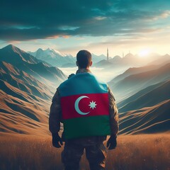 Azerbijan Soldier Night Mountain Background Generative Ai - obrazy, fototapety, plakaty