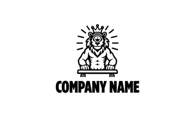 lion with one eye mascot character lion , icecream black and white mascot logo icon, lion cartoonish logo