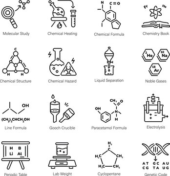 Chemical Equations and Lab Testing Linear Icons 

