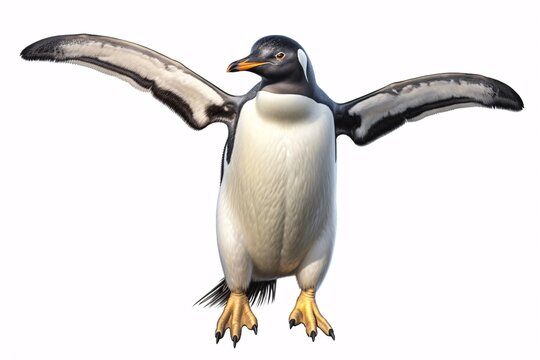 a penguin with wings spread