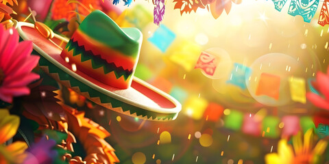 Mexican May 5 background, bright background, copy space.