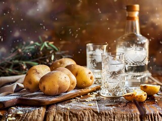 Potato Vodka with Bottle and Glasses - 764710159