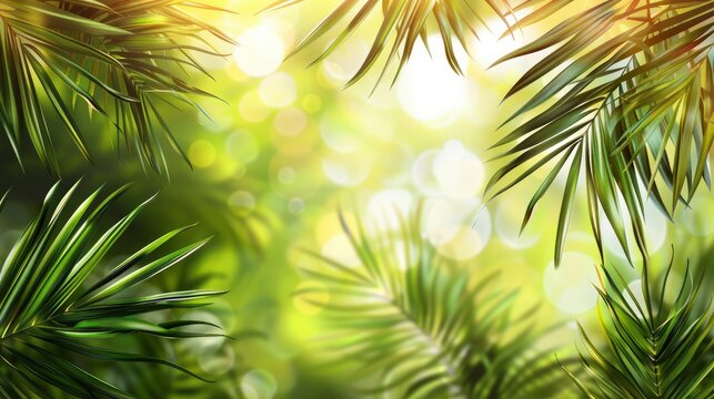 Summer background with tropical leaves. Green leaves of plants. Illustration
