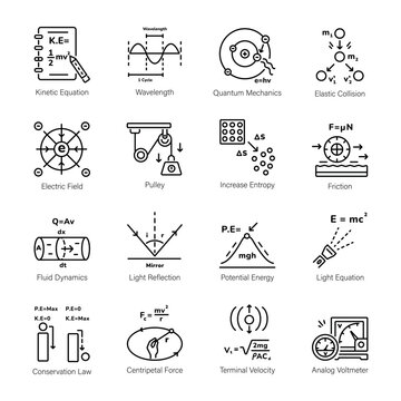 Collection of Physics Education Linear Icons 

