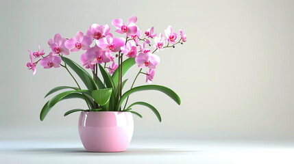 Naklejka na ściany i meble potted orchid with delicate, cascading flowers, a symbol of elegance, isolated on a bright background.