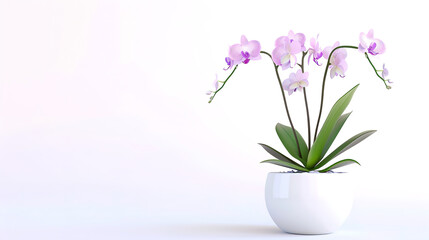  potted orchid with delicate, cascading flowers, a symbol of elegance, isolated on a white background. - obrazy, fototapety, plakaty