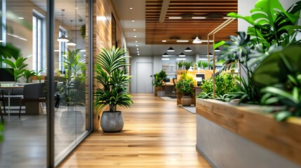 Obrazy na Plexi  Green biophilic design of workplace office for business work.