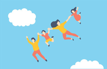 空を飛ぶ家族のイラスト