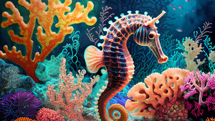 Sea Horse vector illustration of user water situation - obrazy, fototapety, plakaty