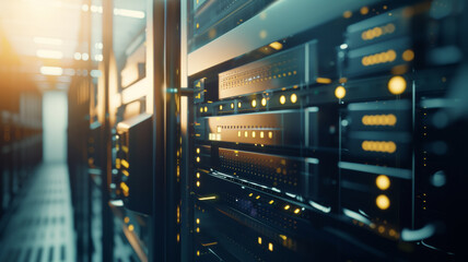 Data center servers blink with the promise of infinite information in a digital world.