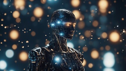 Generative AI. In a technologically advanced world, robots play a significant role in the lives of humans. Imagine a futuristic painting showcasing sleek, intelligent AI machines seamlessly integrated