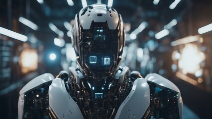 Generative AI. future of the world. Robots as  helping hand to humans. advanced technology, digital ledger. 
