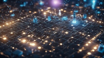 Generative AI. Data analytics. Machine learning. Decentralized ledger. Cryptographic. Block chain. Robots working with humans hands in hands. Science Fiction. Doing human work. Space ships futuristic.
