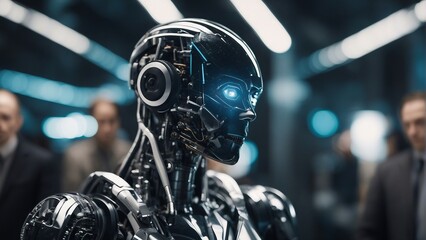 Fototapeta premium Generative AI. Into the Future: Exploring the Potential of Robotics and AI in an Evolving World. Unveiling the Future of Automation, Innovation, and Human-Machine Collaboration. Machine learning.