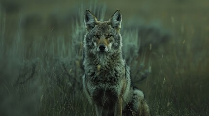 Obraz premium Wild coyotes standing as guardians in the untamed wilderness.