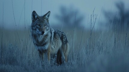 Wild coyotes standing as guardians of the land, symbolizing resilience and adaptability.