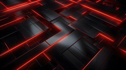 3d rendering of black and red abstract geometric background. Scene for advertising, technology,...