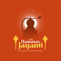 Vector illustration of Lord Hanuman on abstract background for Hanuman Jayanti festival of India - obrazy, fototapety, plakaty
