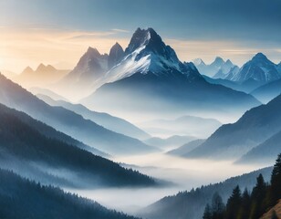 Misty mountain landscape panoramic view