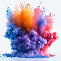 Colored powder explosion on a white background, AI Generative.