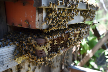 Buzzing Home: Vibrant Snapshot of a Beehive in Nature