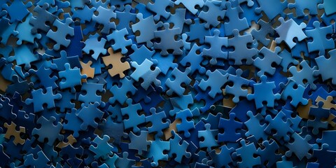 Top view shot of blue puzzle pieces forming autism awareness symbol. Concept Photography, Autism Awareness, Puzzle Pieces, Top View Shot, Symbol