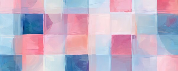 rose and blue squares on the background, in the style of soft, blended brushstrokes